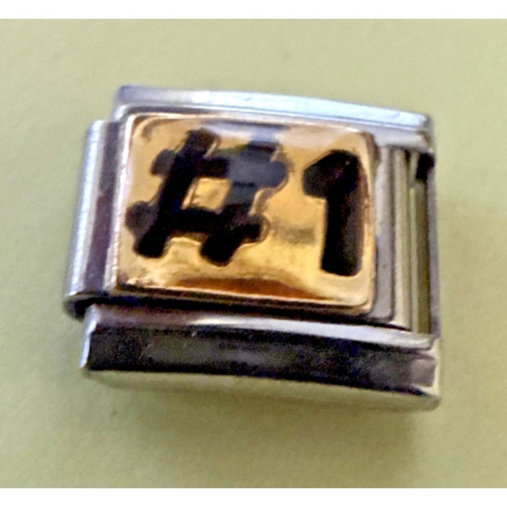 Gioielli Italian Charm Unisex 9mm Gold Brand New #1 Number One Black Link